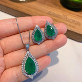 Vintage Pear Emerald Gemstone Earrings/Necklace/Ring High Carbon Diamond Wedding Engagement Jewelry Sets Wholesale Accessories - The Jewellery Supermarket