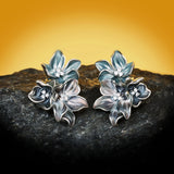 Elegant Foggy Blue Small Flower AAA Zircon Epoxy Enamel 925 Silver Earrings