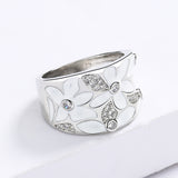 New Exquisite AAA Zircon Diamonds Red White Flower Handmade Enamel Ring