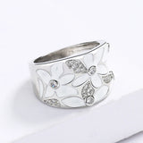New Exquisite AAA Zircon Diamonds Red White Flower Handmade Enamel Ring