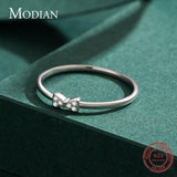 Charming AAAA Simulated Diamonds With Small Bow Finger Rings - Cute Stackable Rings Silver Fine Jewellery - The Jewellery Supermarket