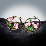 Classic Silver Handmade Enamel Epoxy Pink Flower Zircon Diamonds Earrings