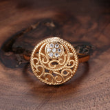 14 Karat Gold Filled New  Fashion Hollow Flower AAA Zircon Diamonds Ethnic Vintage Rings