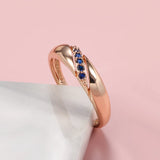 Luxury Stylish Simplicity Vintage Style Rolled 14K Rose Gold Blue AAA Zircon Crystals Ring -Fine Jewellery