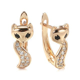 Cute Fox 14K Filled Rose Gold Black and White AAA Zircon Unique Earrings - Vintage Style Jewellery