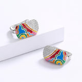 New Irregular Colour Handmade Enamel AAA Zircon Diamonds Silver Earrings