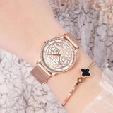 New Elegant Quartz Ladies Watches Stainless Steel Mesh Casual Waterproof Wrist Watches with 1 Set Bracelet