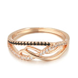 Filled 14K Rose Gold Vintage Style Fashion AAA Black Zircon Diamonds Geometric Wave Rings - Luxury Jewellery