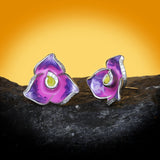 Exquisite 925 white Purple Flower Handmade Enamel Elegant Earrings
