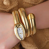 High Quality Fashion Snake Luxury Gold Quartz Winding Bangle Watches with Crystals for Women - Ideal Gift for Ladies