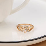 Exquisite Pattern Hollow Crystal Flower Ring with AAA Zircon Diamonds Rolled 14K Rose Gold - Fine Jewellery