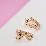14 Karat Rolled Rose Gold Black White AAA Zircon Diamonds Cute Fox Fashion Earrings