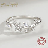 Lovely Flower and Leaf Design AAAA Lab Created Diamonds Sterling Silver Rings