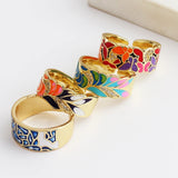 New Fashion Hadmade Enamel Colourful Flower Adjustable Gold Plated Rings