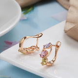 New 14K Rose Gold Rolled Prong Setting Colourful AAA Zircon Crystals Piercing Hoops Clip Earrings - Fashion Earrings