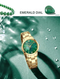 Top Brand Elegant Style Gold Stainless Steel Green Stone Dial Quartz Shell Pearl Oyster Waterproof Ladies Watches