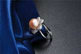 Multicolour Freshwater Pearl AAA Zircon Diamonds Flower Design Silver Rings