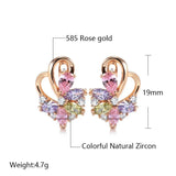 Luxury 14K Rose Gold filled Water Drop Colorful AAA Zircon Crystals Curve Symmetry Piercing Hoops Earrings