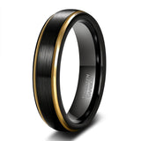 New Arrival Brushed Tungsten Black 6/8mm Rings With Gold Colour Edge - Unisex Women Men Wedding Rings - The Jewellery Supermarket