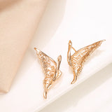 Luxury 14K Rolled Gold AAA Zircon Diamonds Dazzling Hollow Butterfly Stud Earring