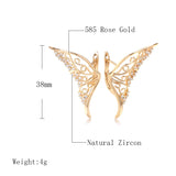Luxury 14K Rolled Gold AAA Zircon Diamonds Dazzling Hollow Butterfly Stud Earring