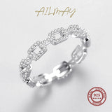 Delicate Geometric Link-Chain AAAA Lab Created Diamond Silver Charm Ring