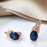 14K Gold Filled New Oval Gems White Deep Blue AAA Zircon Crystal Stacked Round Earrings