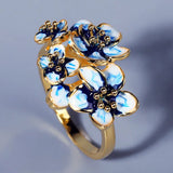 Creative Blue Flower Handmade Enamel Epoxy Bohemian Silver Ring For Women
