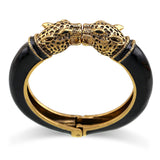 Unique Design Trendy Double Leopard Head Enamel Statement Cuff Bracelets Bangles, Gold Plated Animal Vintage Bracelet