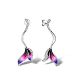 New Handmade Enamel 925 Silver Colourful Mermaid Tail Long Tassel Earrings