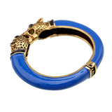 Unique Design Trendy Double Leopard Head Enamel Statement Cuff Bracelets Bangles, Gold Plated Animal Vintage Bracelet