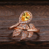 Latest Fashion Hollow Crystal Flower Rolled 14K Rose Gold Yellow AAA Zircon Diamonds Ring  - Fine Jewellery