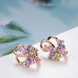 Luxury 14K Rose Gold filled Water Drop Colorful AAA Zircon Crystals Curve Symmetry Piercing Hoops Earrings