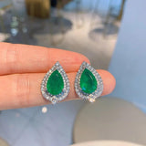 Vintage Pear Emerald Gemstone Earrings/Necklace/Ring High Carbon Diamond Wedding Engagement Jewelry Sets Wholesale Accessories - The Jewellery Supermarket