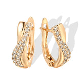 14K Rolled Gold AAA Zircon Diamonds Heart & Arrow Fashion Glossy Loops Wave Earrings