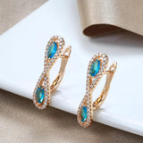 Luxury Blue 14K Filled Rose Gold AAA Zircon Crystals Long Drop Earrings For Women - Fine Fashion Jewellery