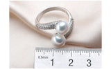 Double white pink purple black Freshwater Pearl AAA Zircon Diamonds Silver Rings