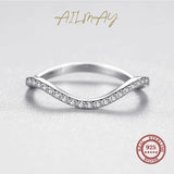 Fashion Wave Design Silver AAAA Lab Created Diamond Geometric Stackable Rings