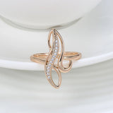 Elegant Geometric Texture 14K Rolled Rose Gold AAA White Zircon Diamonds Rings For Women - Fashion Fine Jewellery