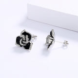 Fashion Delicate Rose Flower Black Epoxy Handmade Enamel Earrings