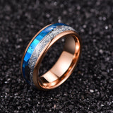 New Arrival 8mm Wide Rose Gold Plating Inlaid Blue Shell + Meteorite+Arrow Dome Tungsten Carbide Ring - The Jewellery Supermarket