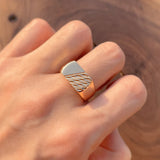 Modern Fashion 14 Karat Rolled Gold Glossy Square Cutting Men's Signet Ring
