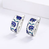 Classic Handmade Blue Enamel Earrings Flower Shape Fashion Stud Earrings