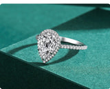 Luxury 3CT Sparkling Water Drop Shape AAAA Lab Created Diamond Silver Rings