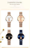 Elegant Simple Fashion Rose Gold Colour Case Ladie's Watch Blue Stainless Steel Mesh Belt Quartz Waterproof Watches