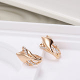 14K Rolled Gold New Vintage Curve AAA Diamonds Zircon Elegant Geometric Fine Earrings
