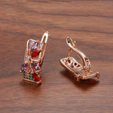 14K Gold Filled AAA Inlay Jelly Green Violet Zircon Diamonds Gold Flower Square Earrings