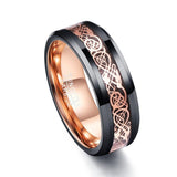 New Hot 8MM Wide Valentine's Day Men's Rings Size 5-15 Rose Gold Dragon Pattern Tungsten Steel Ring - The Jewellery Supermarket