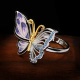 Luxury 925 Blue Zircon Handmade Enamel Cute Elegant Butterfly Rings