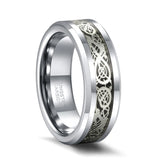 New Silver Color Celtic Dragon Inlay Polished Tungsten Engagement Wedding Ring